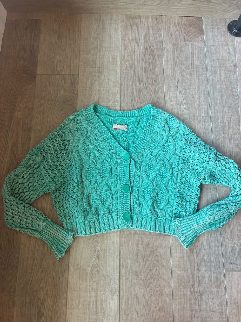 Pilcro cottagecore Cropped Cable Knit Cardigan Sweater buttons  Green XL cotton